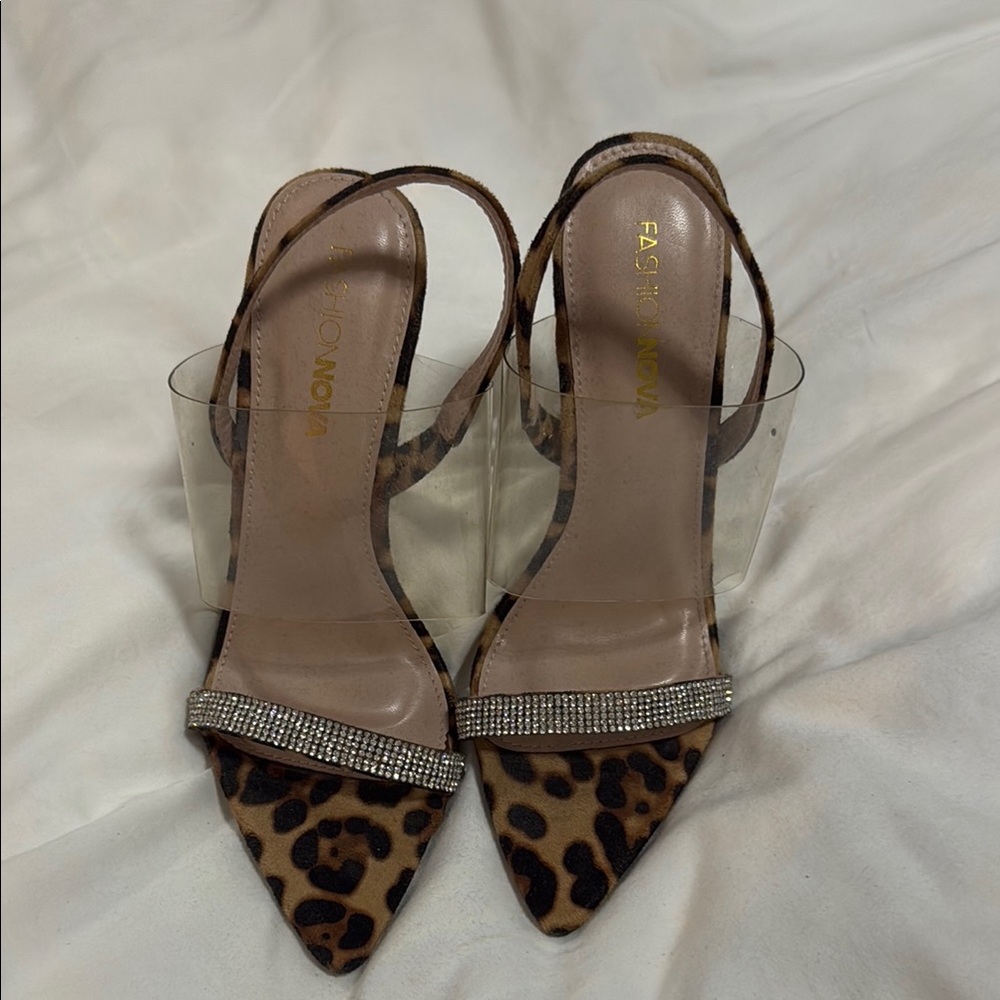Fashion Leopard, Clear, and Rhinestone Slingback Heels